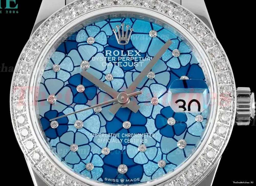 31mm Datejust President SS SS A2824 Flower Dia JDF Blue 0503